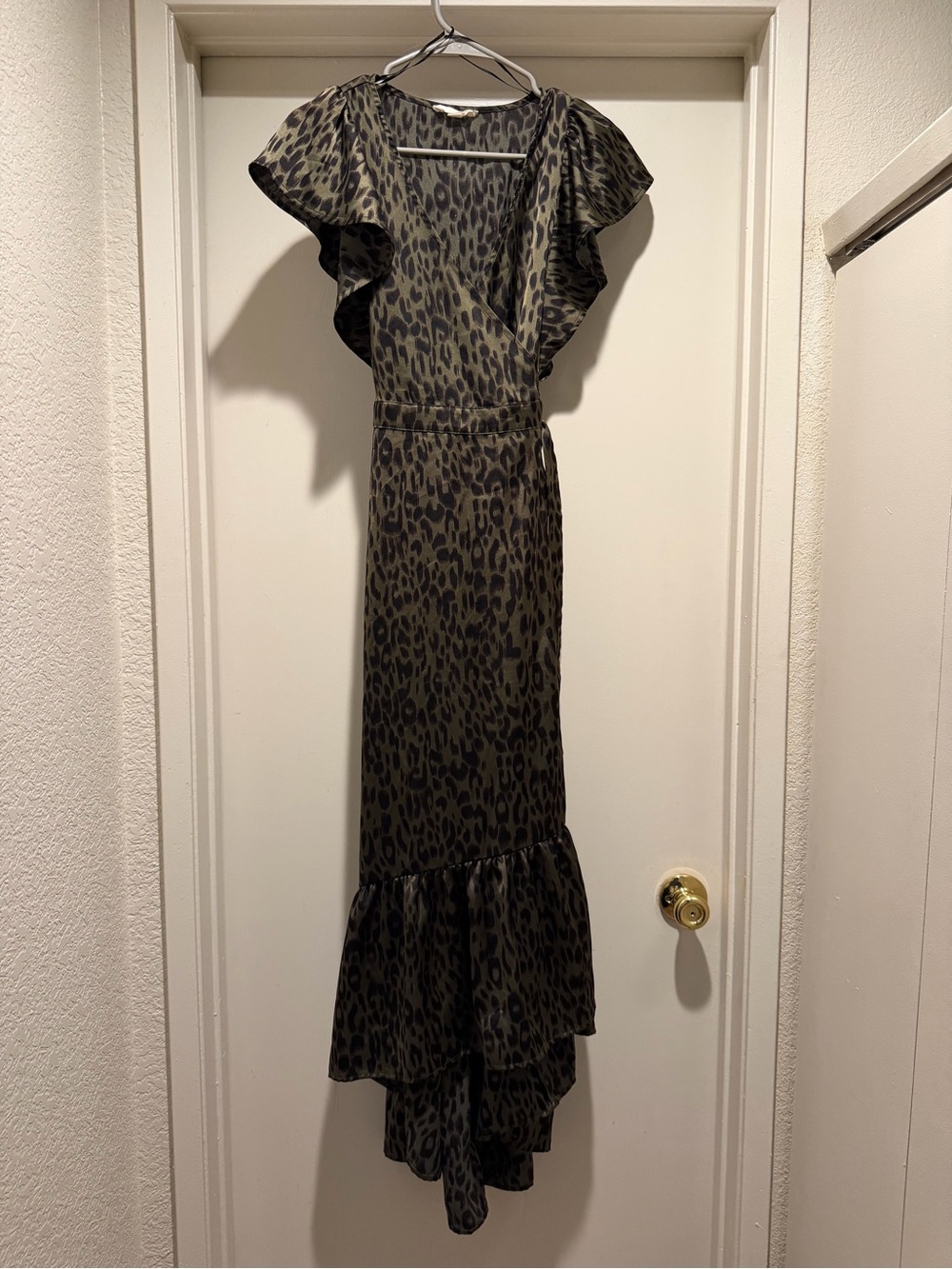 Lovestitch Leopard Print High Low Real Wrap Dress With Flowy Sleeve